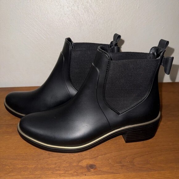 Classic Black Kate Spade Edimburg Bow Rain Booties Size 8 - Picture 1 of 8